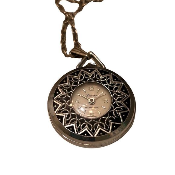 Vtg Lucerne Watch Pendent Long Chain Necklace Swiss Made - Picture 3 of 5